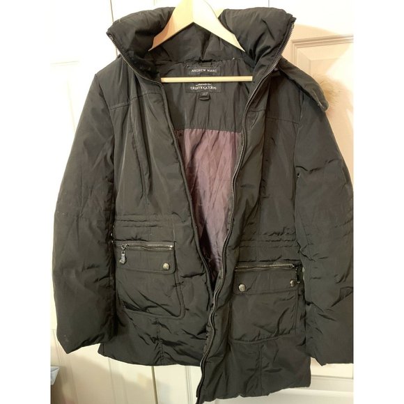 ANDREW MARC For BLOOMINGDALES Black COYOTE FUR HOODED Women’s COAT Sz L - Picture 6 of 8